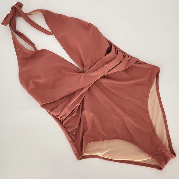 Cupshe Halter Cross Front One-Piece Swimsuit Pink Rose Women’s Size Large - Picture 10 of 10